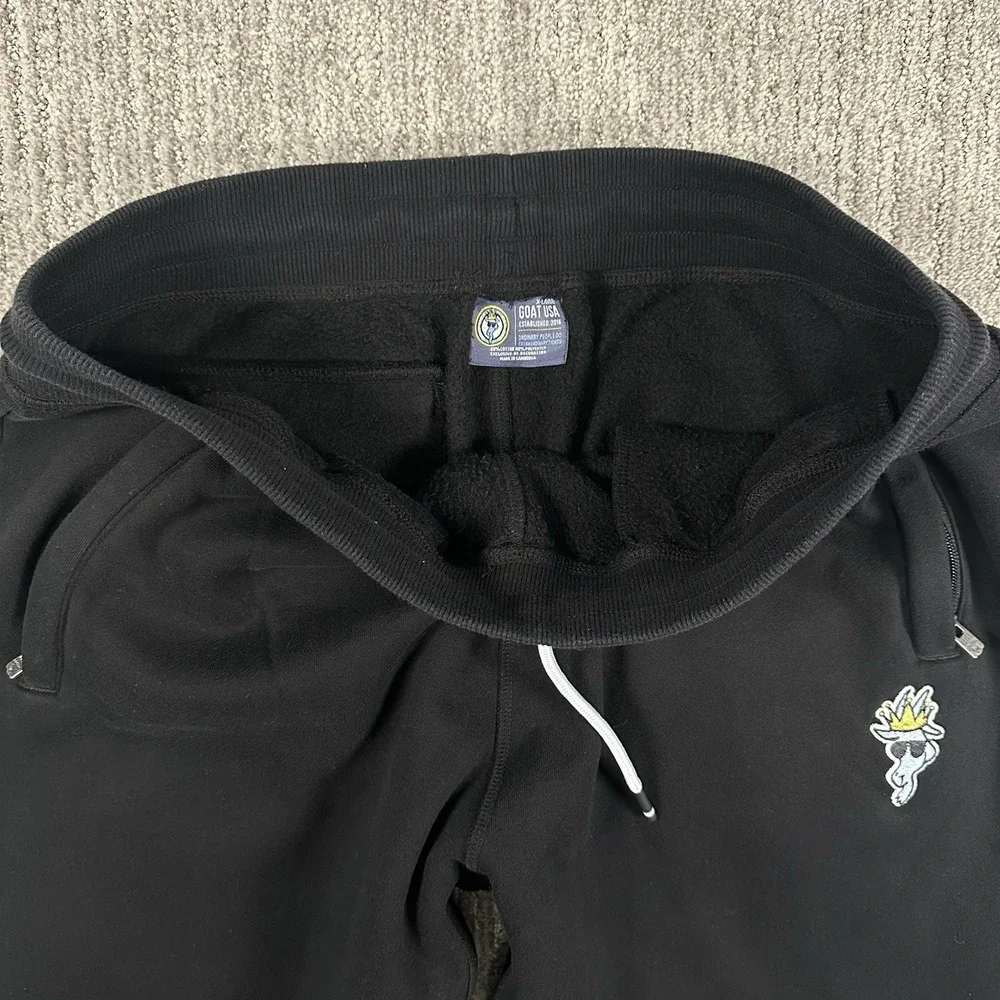 GOAT USA Mens Joggers Black Fleece Sweatpants Embroidered Logo‎ Size XL